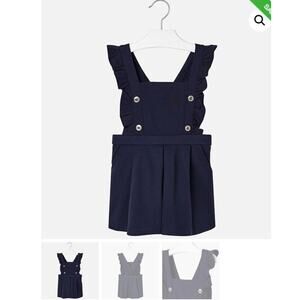Girls Mayoral Pinafore Shorts, Navy, Size 2 Overalls Coveralls One piece Ruffles